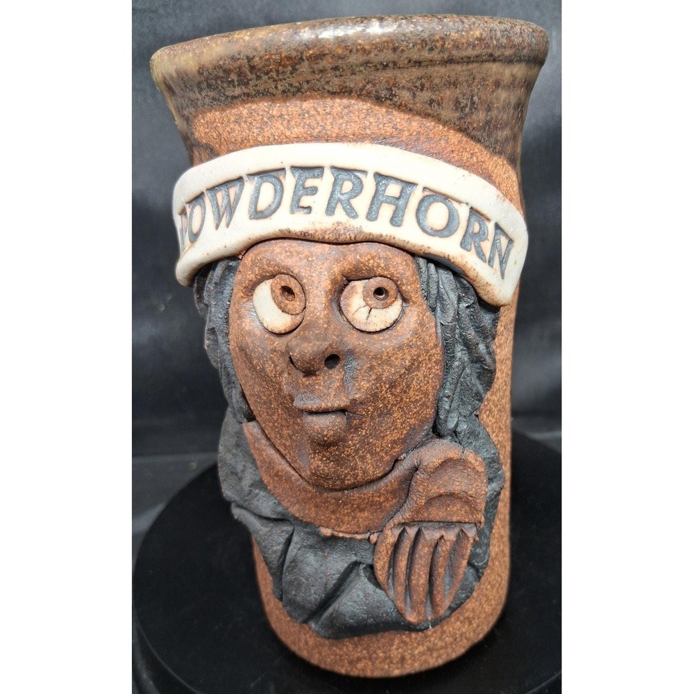 Powderhorn Studio Pottery Face Mug Brown Glazed Handcrafted Artisan Coffee Cup